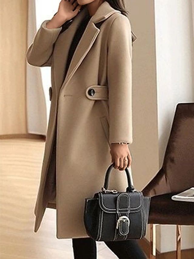 Women's Wool Trench Coat | Double Button Camel | Autumn