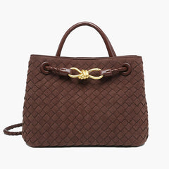 Women's Woven Handbag | Suede | Gold Accent | Winter - Camel
