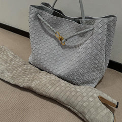 Women's Woven Handbag | Suede | Gold Accent | Winter