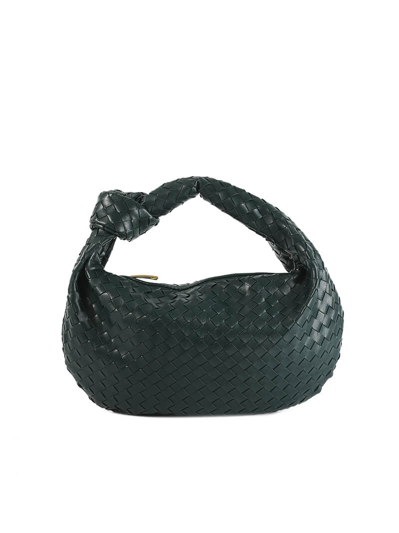 Women's Woven Medium Bag - Braided Design - Dark Green