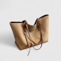 Women's Woven Tote Bag - Elegant Everyday Carryall | Summer - Khaki