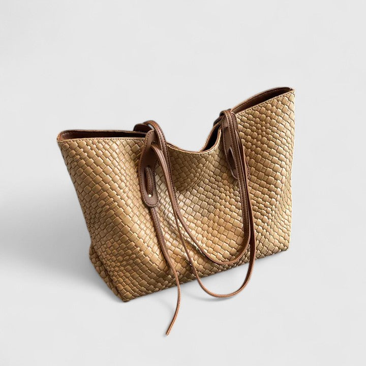 Women's Woven Tote Bag - Elegant Everyday Carryall | Summer - Khaki