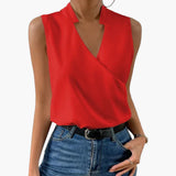Women's Wrap Blouse | V-Neck | Sleeveless | Summer - Red