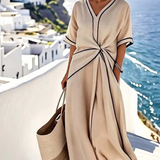 Women's Wrap Dress - Elegant Flowing Silhouette | Summer - Beige