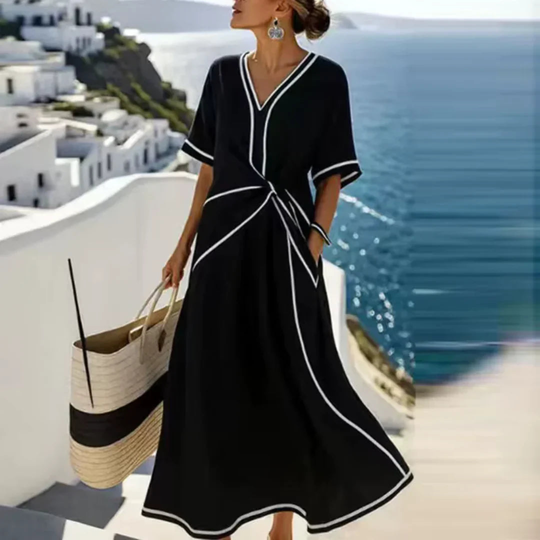 Women's Wrap Dress - Elegant Flowing Silhouette | Summer - Black
