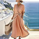 Women's Wrap Dress - Elegant Flowing Silhouette | Summer - Orange