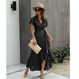 Women's Wrap Dress | Ruffles | Boho Floral | Summer - Black