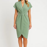 Women's Wrap Dress | Short Sleeves | Midi | Spring - Light Green