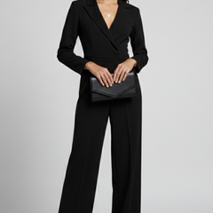 Women's Wrap-Front Tailored Wide-Leg Jumpsuit | Autumn - Black
