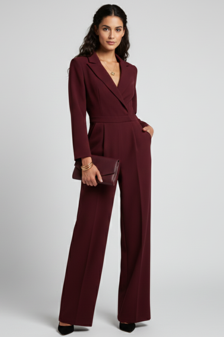 Women's Wrap-Front Tailored Wide-Leg Jumpsuit | Autumn