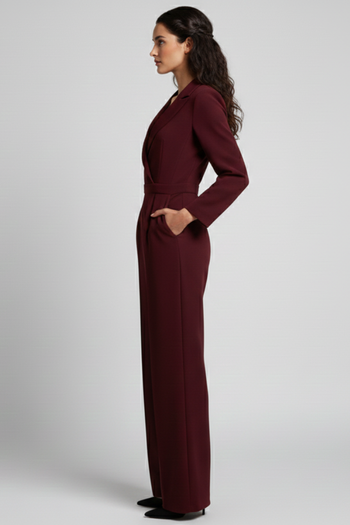 Women's Wrap-Front Tailored Wide-Leg Jumpsuit | Autumn