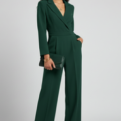 Women's Wrap-Front Tailored Wide-Leg Jumpsuit | Autumn - Green