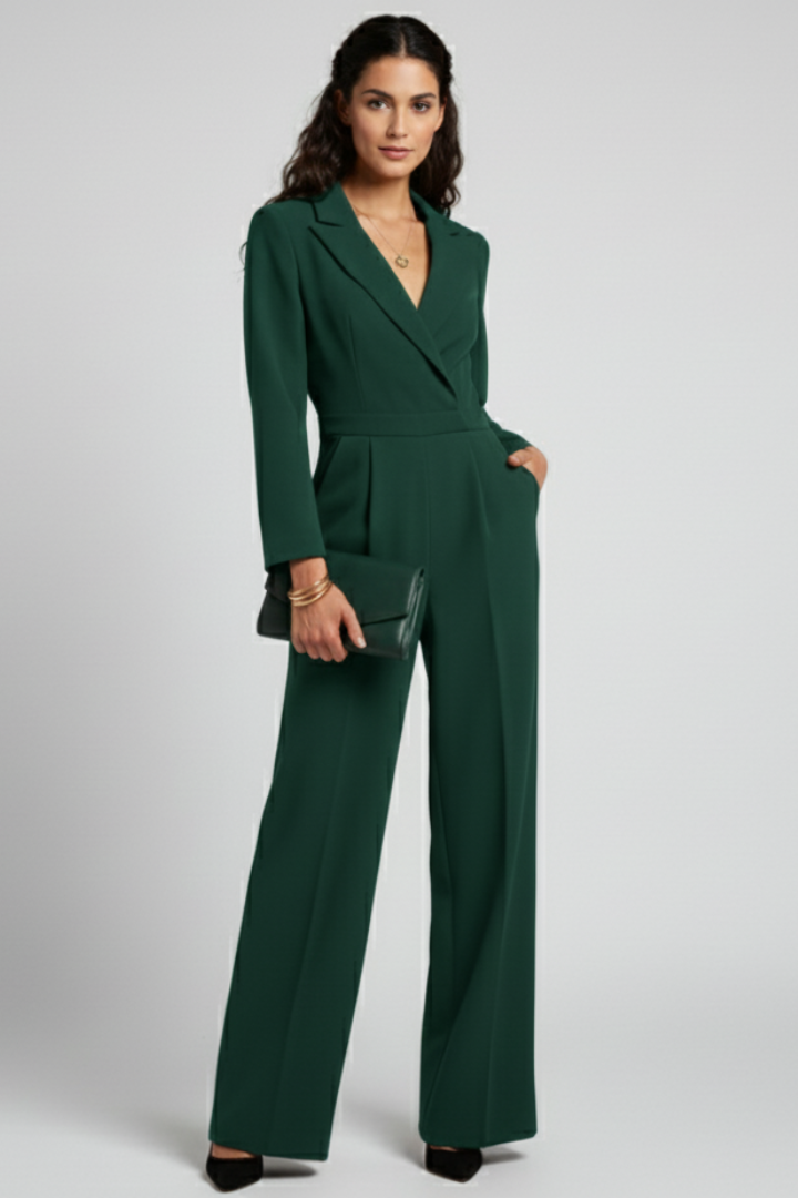 Women's Wrap-Front Tailored Wide-Leg Jumpsuit | Autumn - Green
