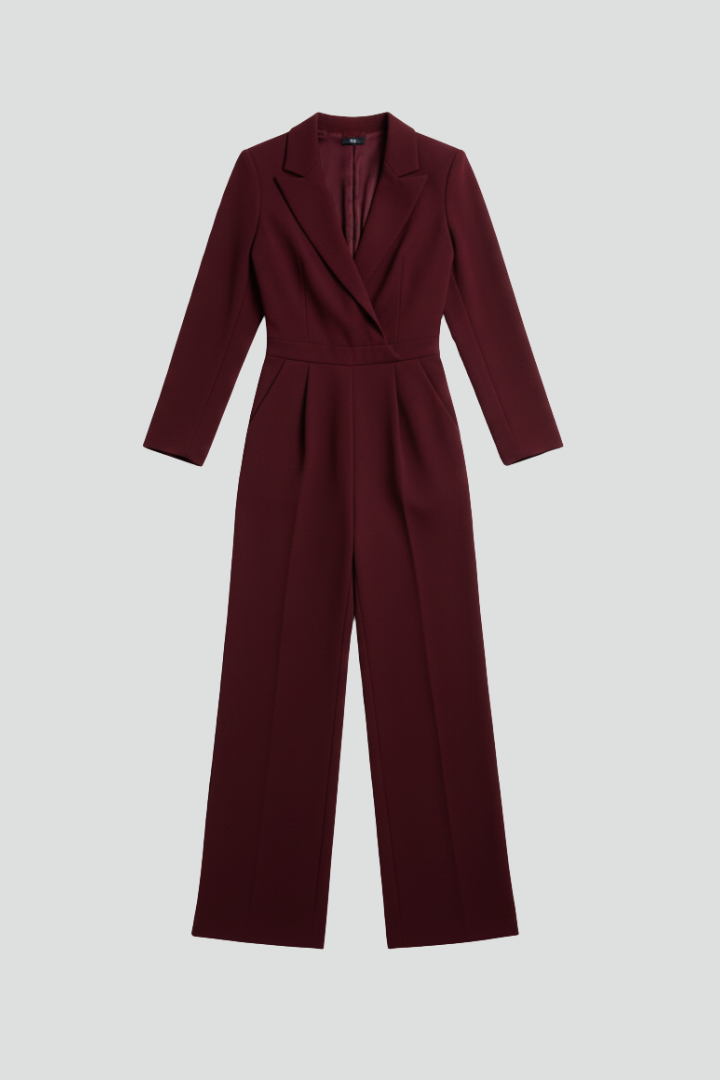 Women's Wrap-Front Tailored Wide-Leg Jumpsuit | Autumn - Red