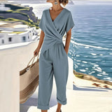 Women's Wrap-Front Two-Piece Set - Elegant Summer Style - Blue