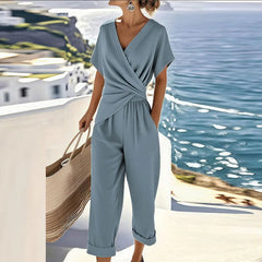 Women's Wrap-Front Two-Piece Set - Elegant Summer Style - Blue