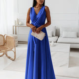 Women's Wrap Maxi Dress - Elegant Wedding Guest | Spring - Blue