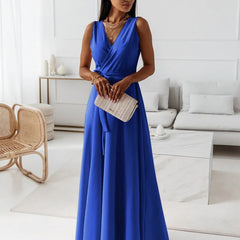 Women's Wrap Maxi Dress - Elegant Wedding Guest | Spring - Blue