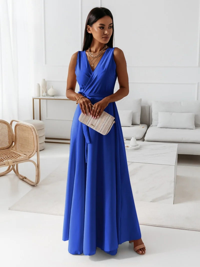 Women's Wrap Maxi Dress - Elegant Wedding Guest | Spring - Blue