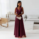 Women's Wrap Maxi Dress - Elegant Wedding Guest | Spring - Burgundy