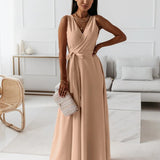 Women's Wrap Maxi Dress - Elegant Wedding Guest | Spring - Khaki