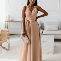 Women's Wrap Maxi Dress - Elegant Wedding Guest | Spring - Khaki