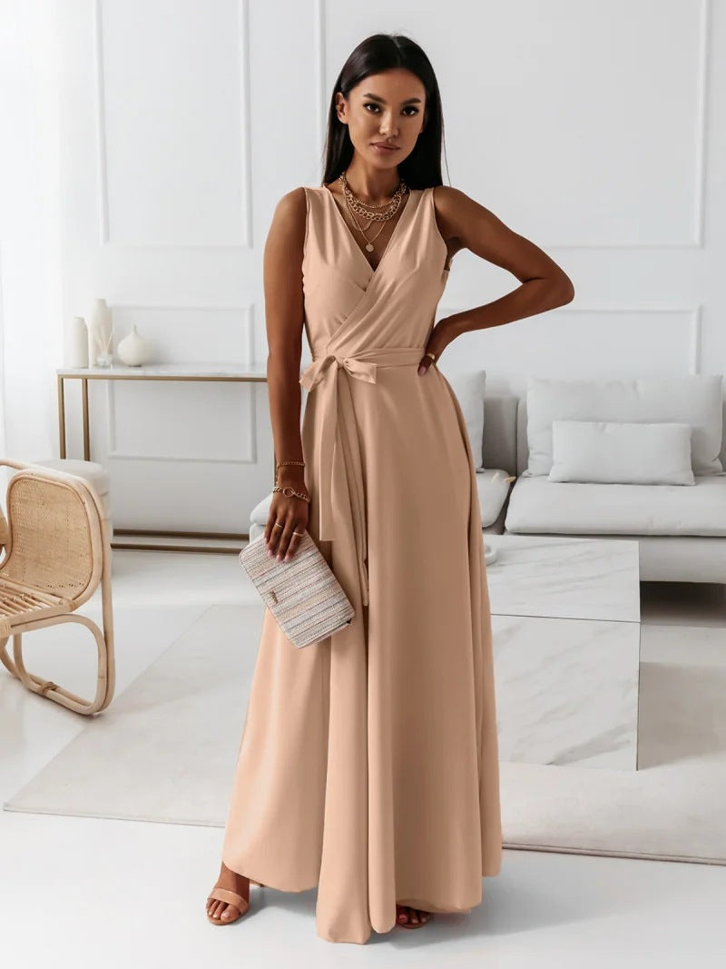 Women's Wrap Maxi Dress - Elegant Wedding Guest | Spring - Khaki