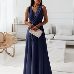 Women's Wrap Maxi Dress - Elegant Wedding Guest | Spring - Navy