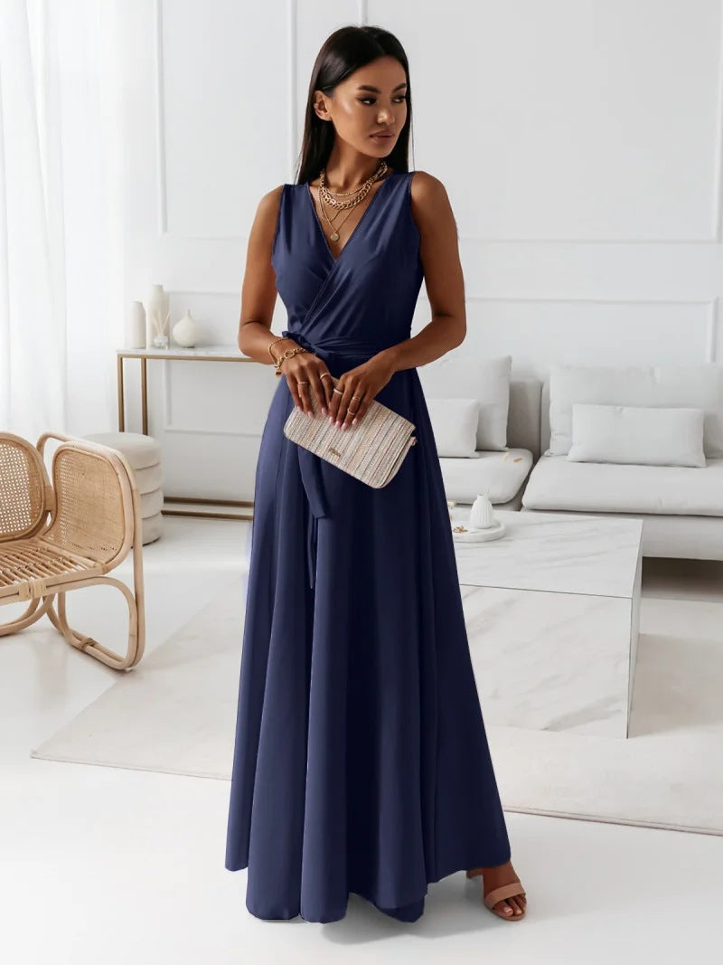Women's Wrap Maxi Dress - Elegant Wedding Guest | Spring - Navy