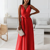 Women's Wrap Maxi Dress - Elegant Wedding Guest | Spring - Red