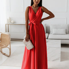 Women's Wrap Maxi Dress - Elegant Wedding Guest | Spring - Red