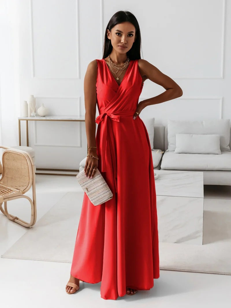 Women's Wrap Maxi Dress - Elegant Wedding Guest | Spring - Red