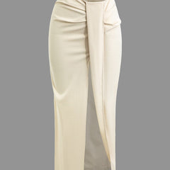 Women's Wrap Midi Skirt | Draped | High Waist | Spring - Beige
