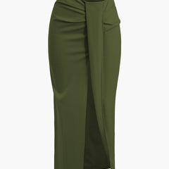 Women's Wrap Midi Skirt | Draped | High Waist | Spring - Green