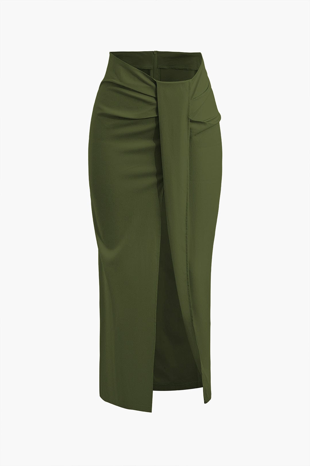 Women's Wrap Midi Skirt | Draped | High Waist | Spring - Green