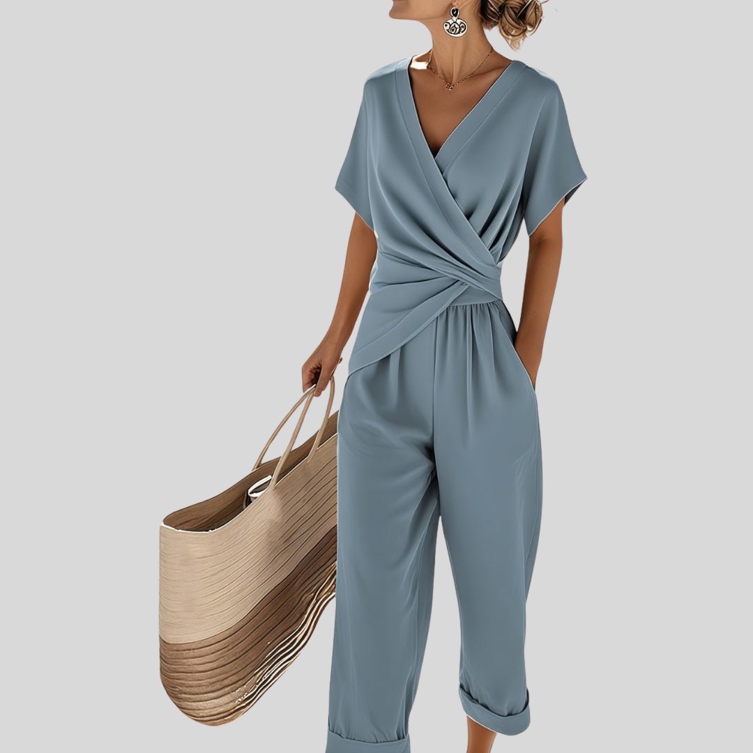 Women's Wrap Top Wide-Leg Pants Set - Draped Bow Detail | Spring