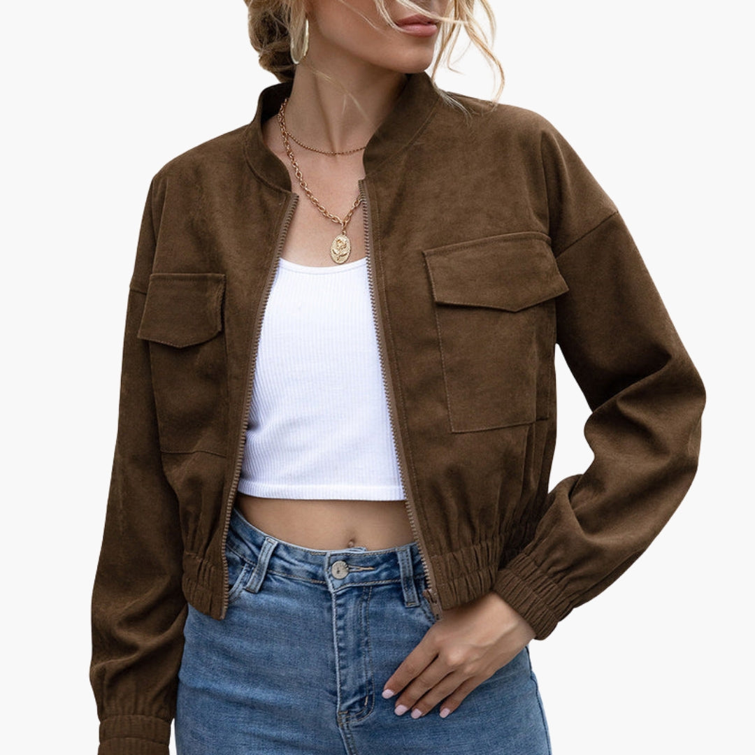 Women's Zip Bomber | Patch Pocket | Winter - Brown