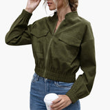 Women's Zip Bomber | Patch Pocket | Winter - Green