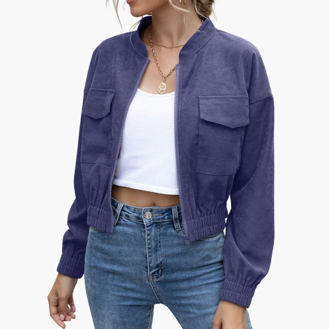 Women's Zip Bomber | Patch Pocket | Winter - Purple