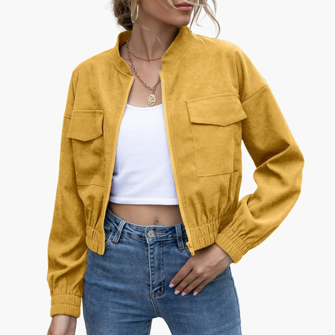 Women's Zip Bomber | Patch Pocket | Winter - Yellow