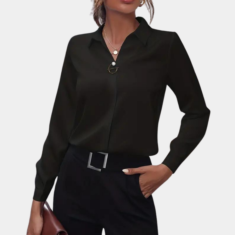 Women's Zip-Front Summer Blouse - Elegant Everyday Style - Black