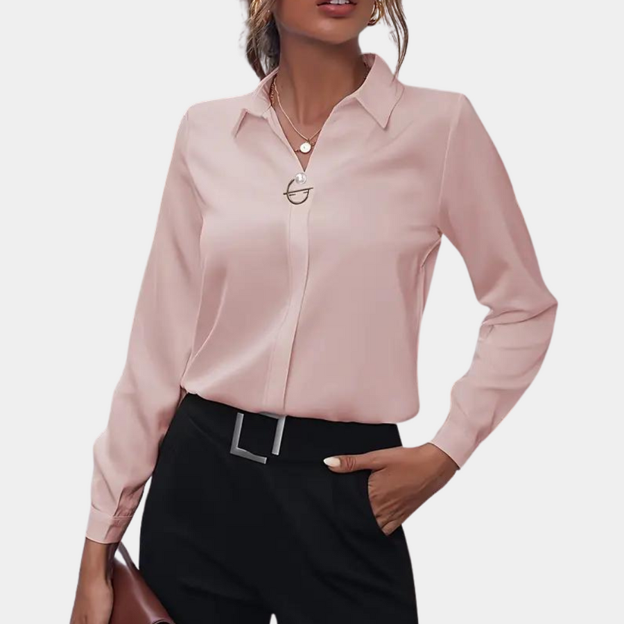 Women's Zip-Front Summer Blouse - Elegant Everyday Style - Pink