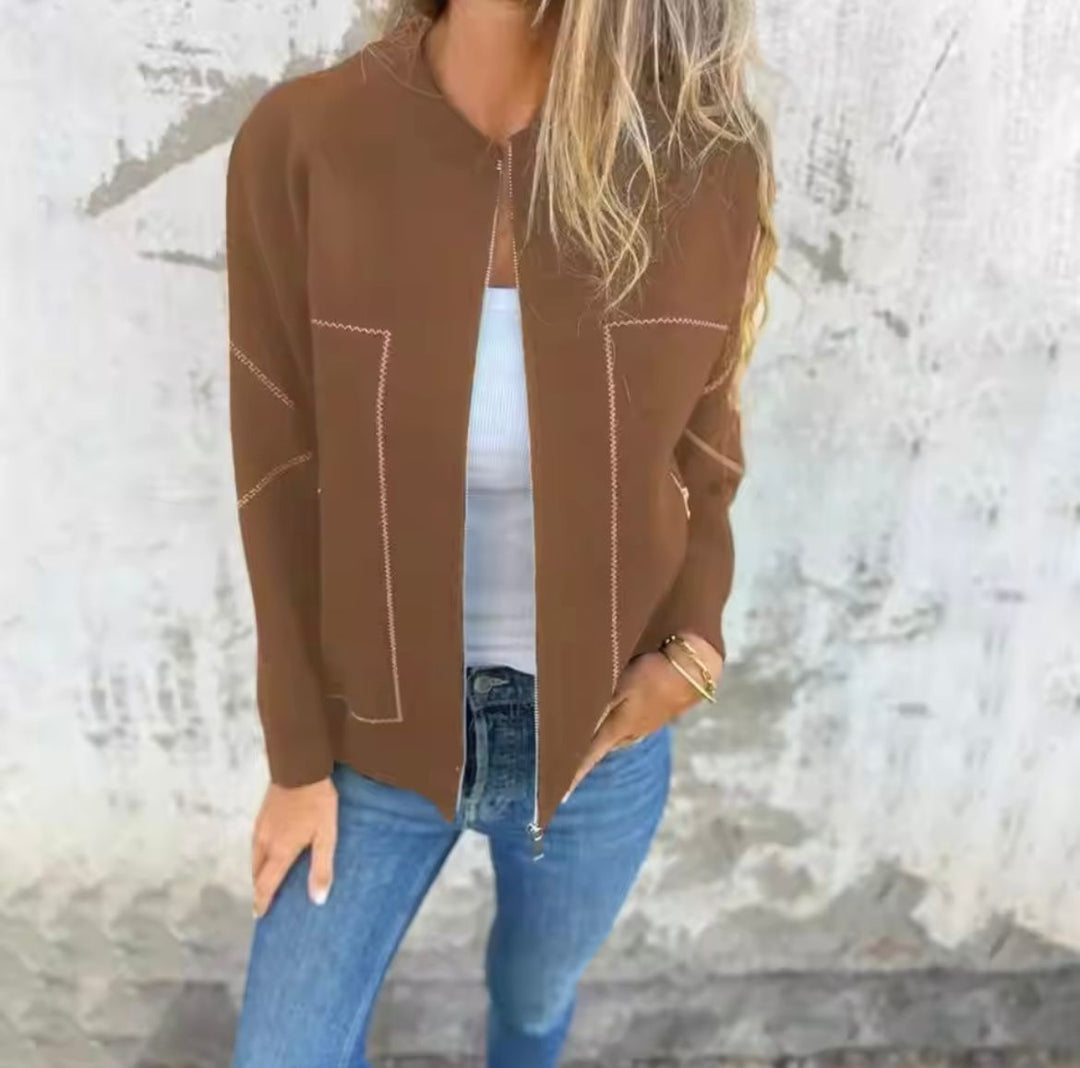 Women's Zip-Up Jacket | Layering | Autumn - Brown