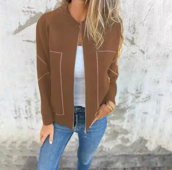 Women's Zip-Up Jacket | Layering | Autumn - Brown